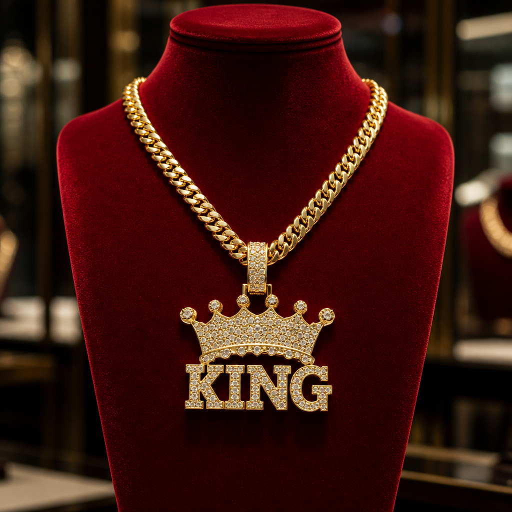 King Crown Pendant Cuban Chain Gold Silver Hip Hop Bling New main product image